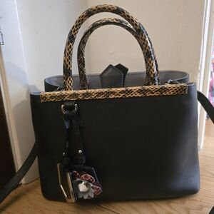FENDI Purse Python Trimmed 2Jours Black Leather Purse Handbag snakeskin